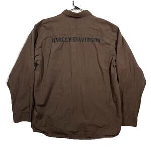 Harley Davidson Button Up Shirt XL Brown Pinstripe Long Sleeve
